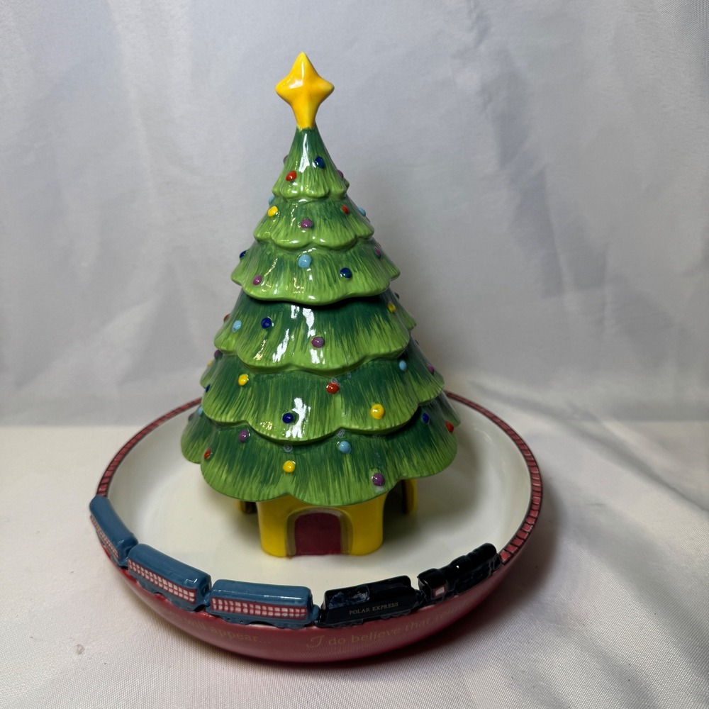 Hallmark The Polar Express Ceramic Christmas Tree Train Candy Dish Trinket Box